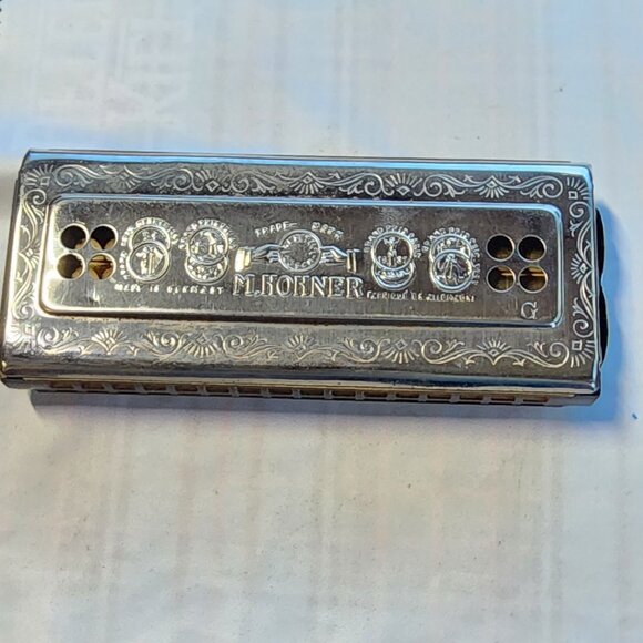 VINTAGE RARE GERMAN MADE BELL METAL REEDS HARMONICA - Picture 5 of 6